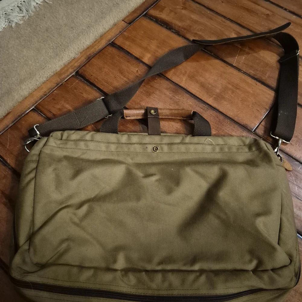 Vintage L.L. Bean Olive Green Canvas Laptop Brief with Brown Leather Trim